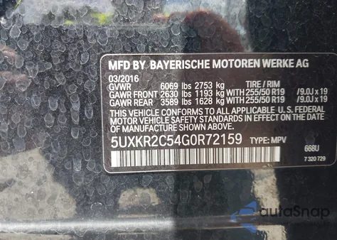 2016 BMW X5 Sdrive35I z USA, uszkodzony, nr VIN 5UXKR2C54G0R72159